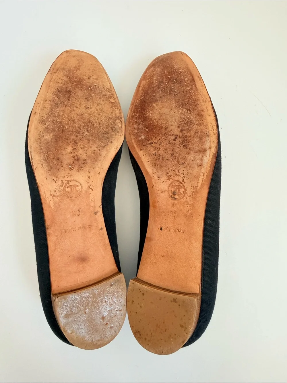 Chanel 2007/08 Vintage Camellia Canvas Ballet Flats Black Cream CC Size 39